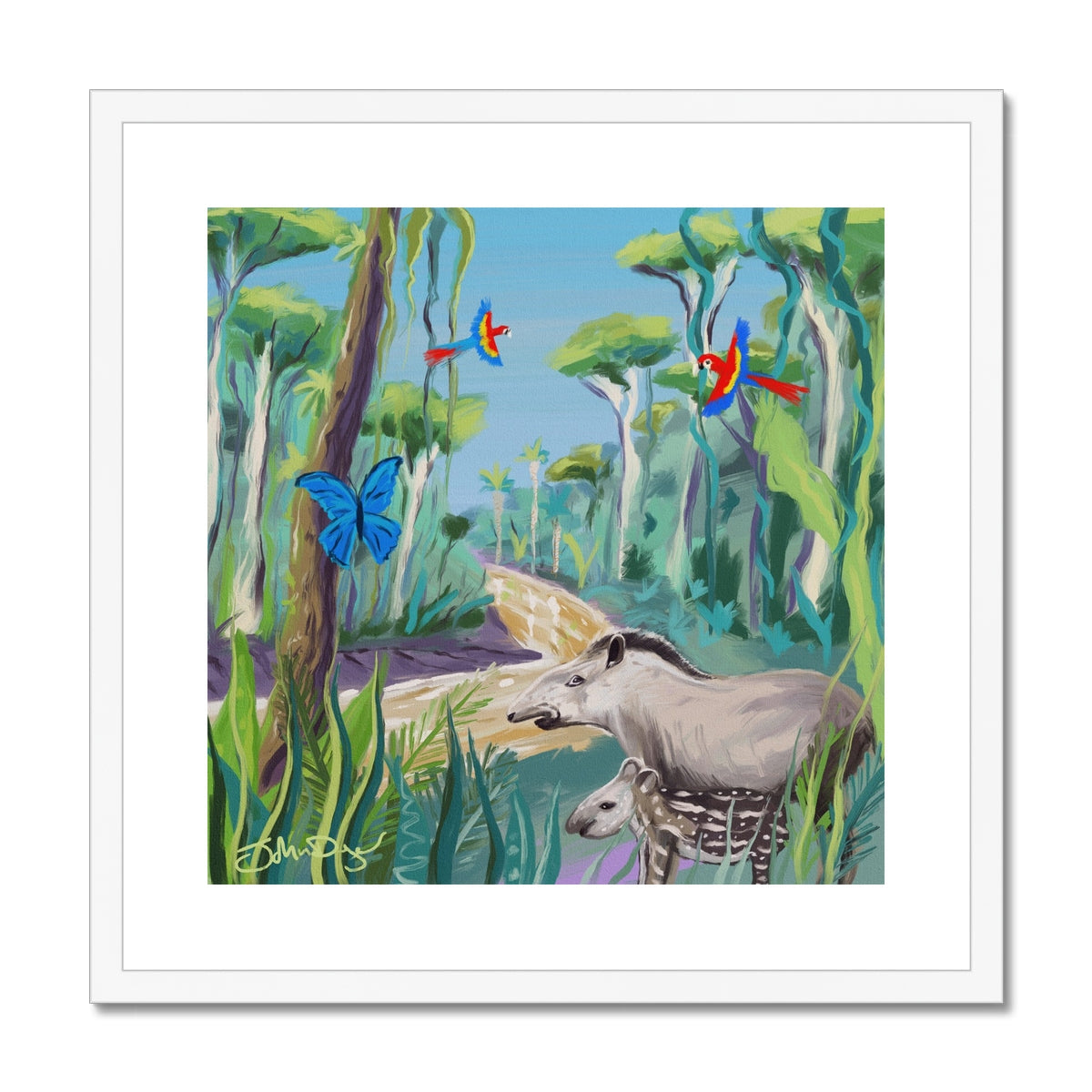 John Dyer Amazon Rainforest Tapir Framed Open Edition Jungle Fine Art Print. Animal Art Prints