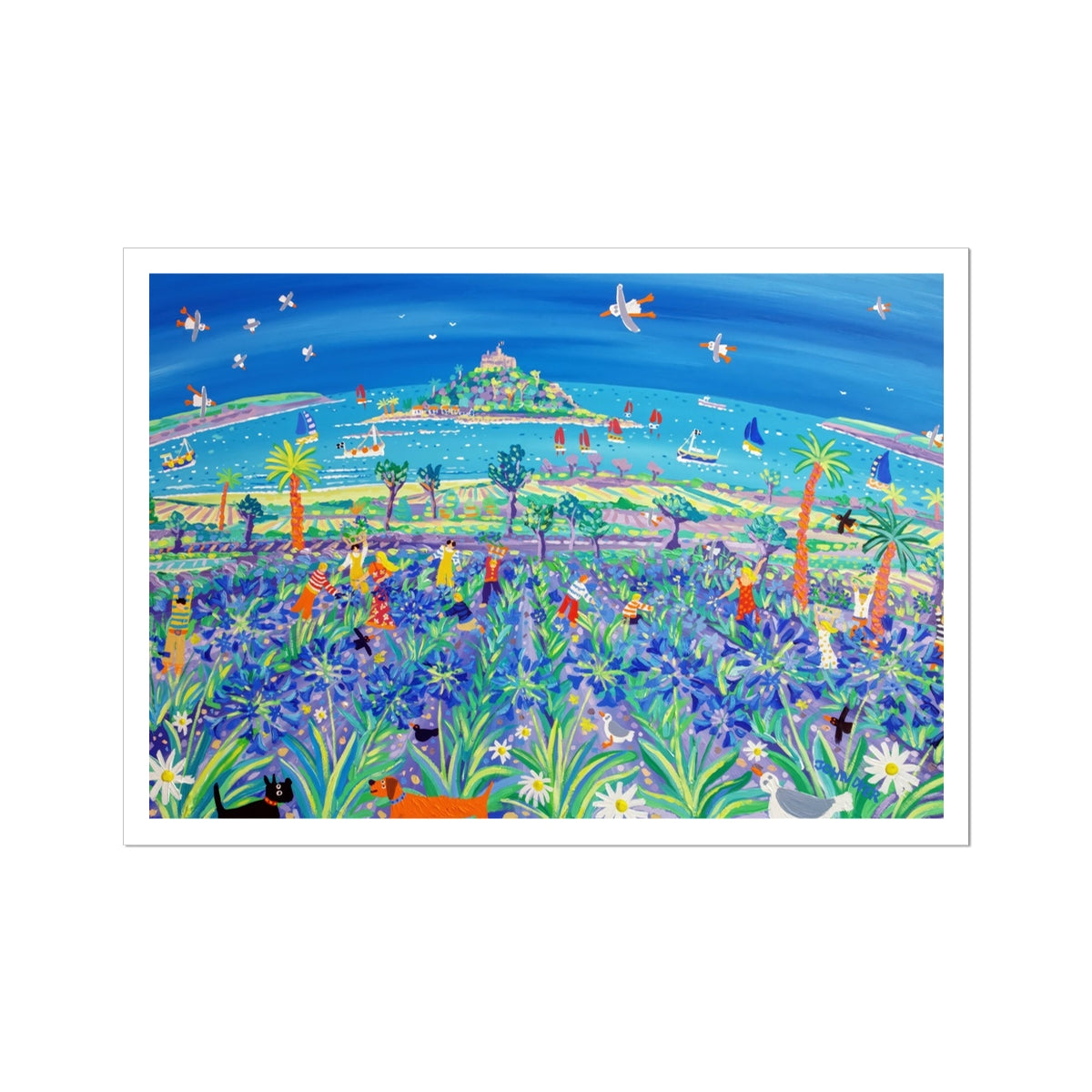 John Dyer Fine Art Print. Open Edition Cornish Art Print. 'Picking the Agapanthus, Mount's Bay'.