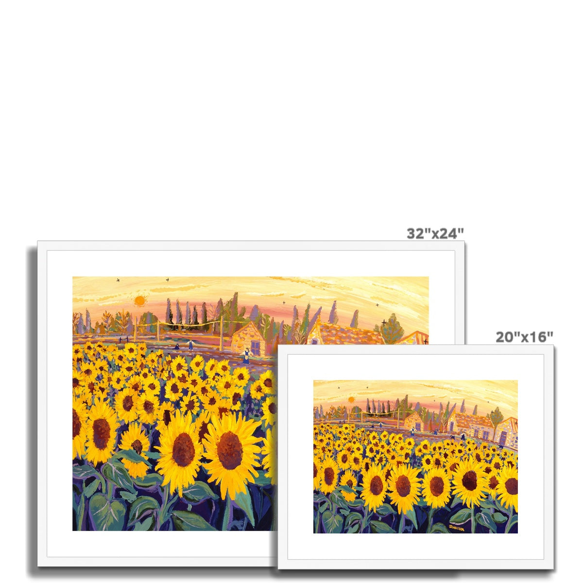 John Dyer Framed Open Edition Italian Sunflower Art Print. &#39;A Field of Sunny Faces&#39;