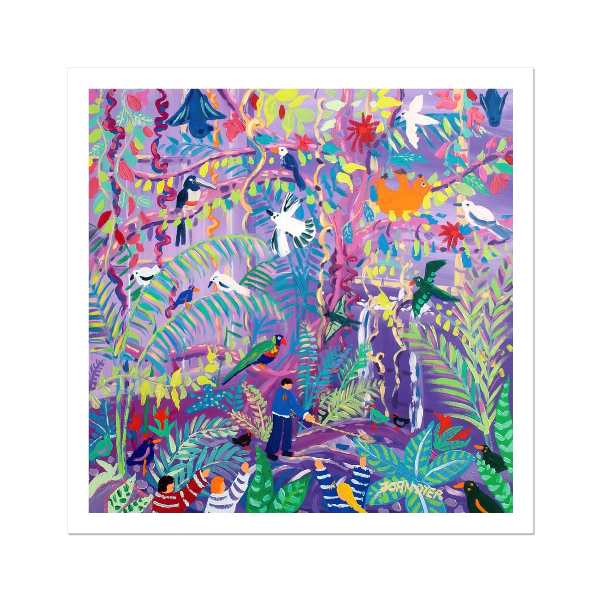 John Dyer Amazon Rainforest Animals, Sloth and Birds, Open Edition Fine Art Print. Animal Art Prints