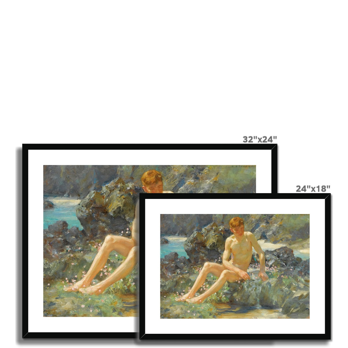 Nude on the Rocks by Henry Scott Tuke. Framed Open Edition Fine Art Print. Historic Art