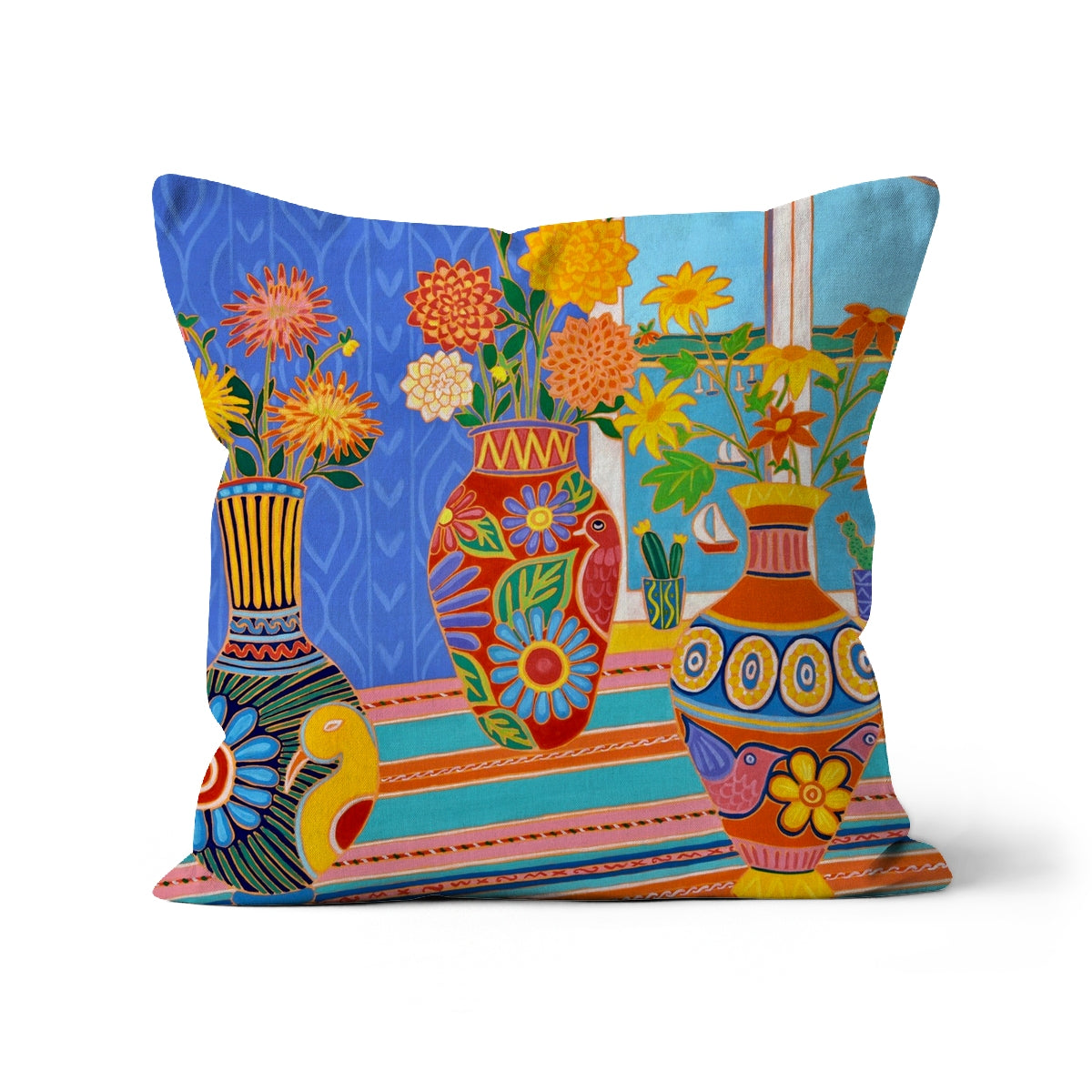 Mexican Fiesta Flowers Cushion by Joanne Short