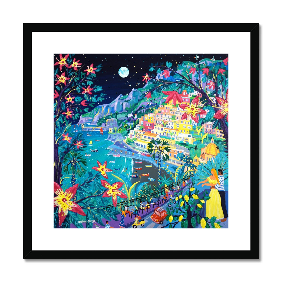 John Dyer Framed Open Edition Italian Fine Art Print. &#39;Love under an Italian Full Moon, Positano, Italy&#39;. Italy Art Gallery