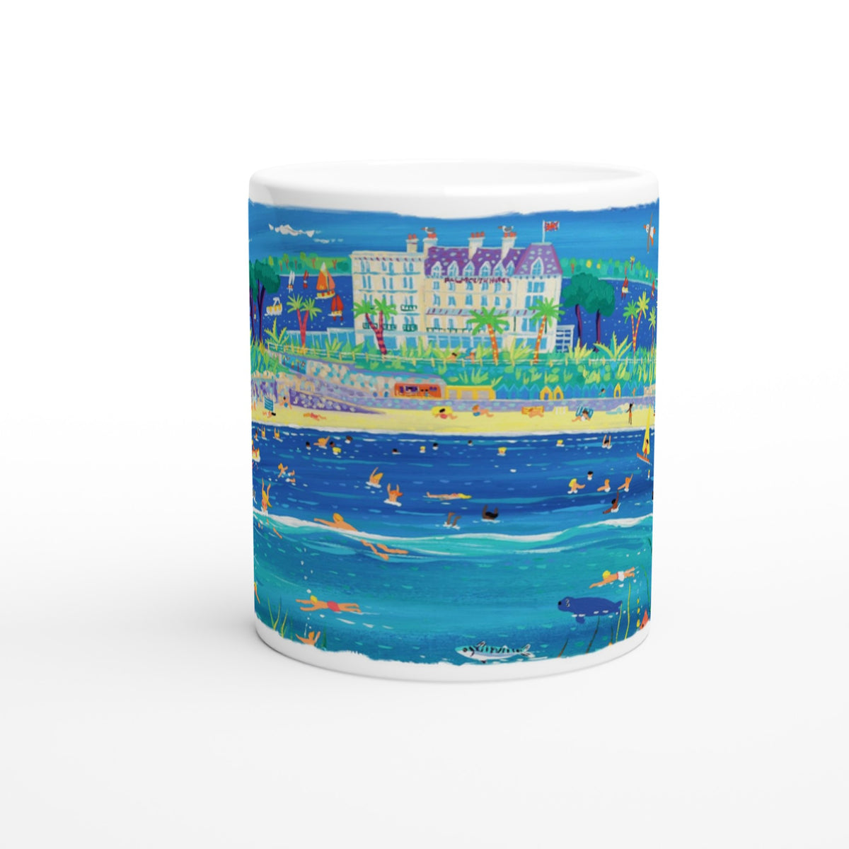 John Dyer Ceramic Cornish Art Mug. Castle Beach Falmouth, Cornwall