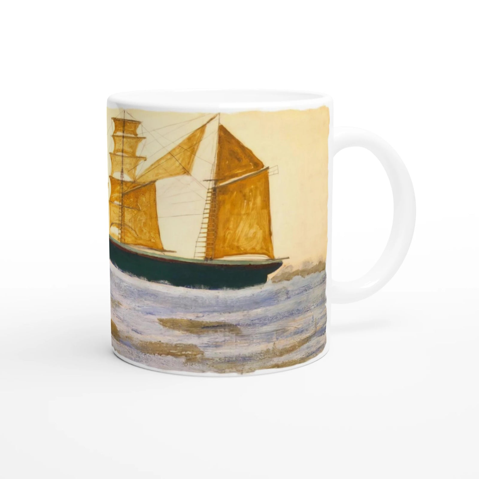 Alfred Wallis Ceramic Cornish Historical Art Masterpiece Art Mug. Paintings on Mugs Range. 'Two Masted Ship'