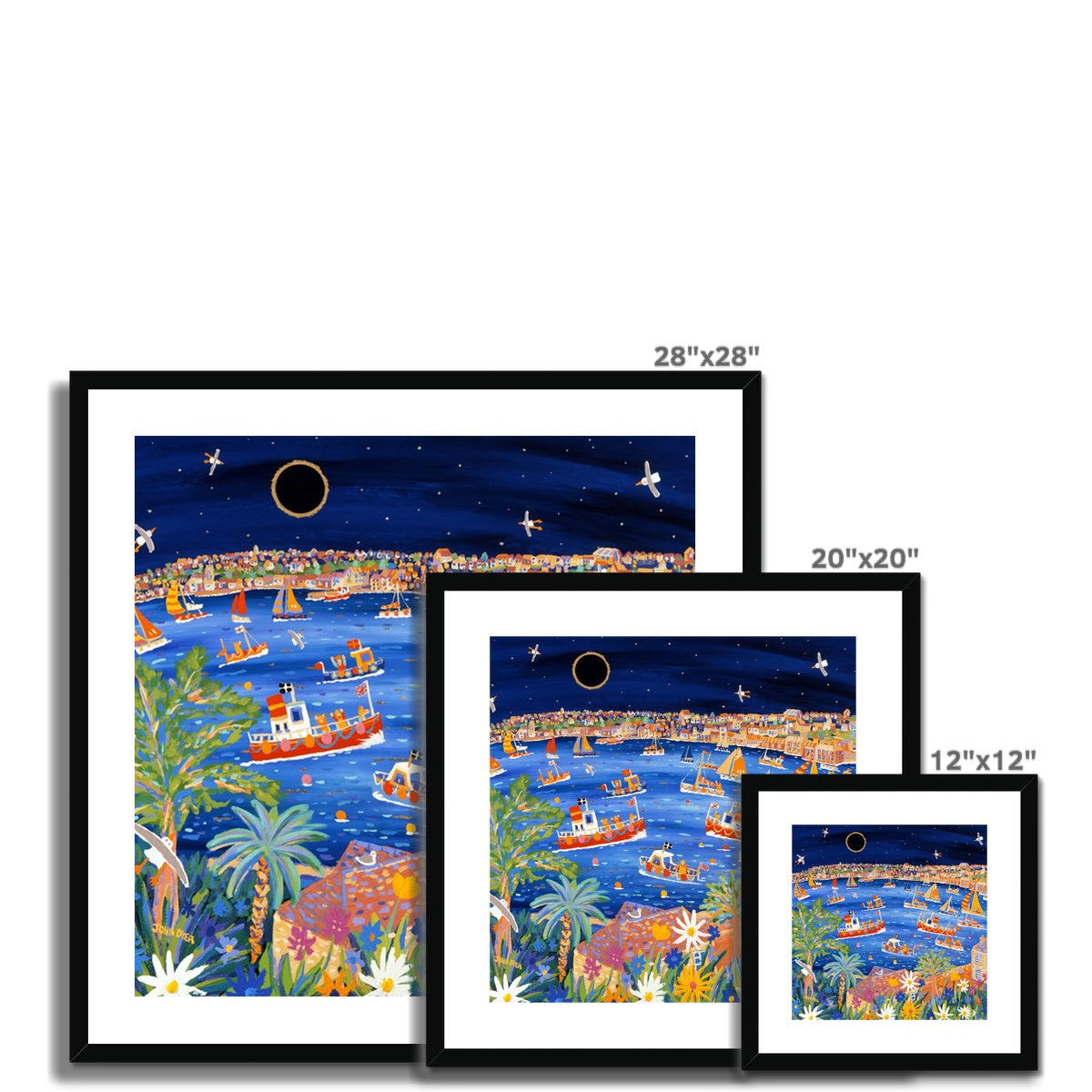 John Dyer Framed Open Edition Cornish Art Print. 'Sailing Beneath the Eclipse, Falmouth, Cornwall'.