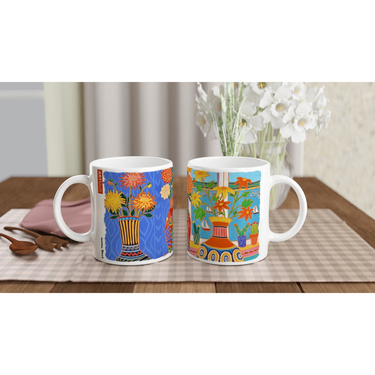 Joanne Short Ceramic Cornish Art Mug. Mexican Fiesta Flowers