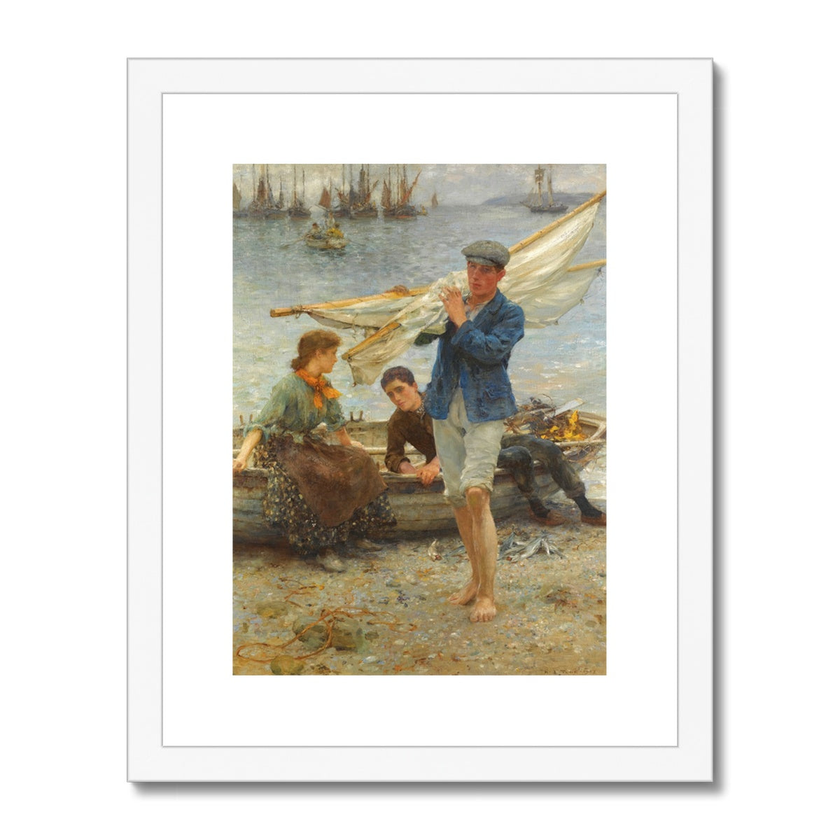 Return from Fishing by Henry Scott Tuke. Framed Open Edition Fine Art Print. Historic Art