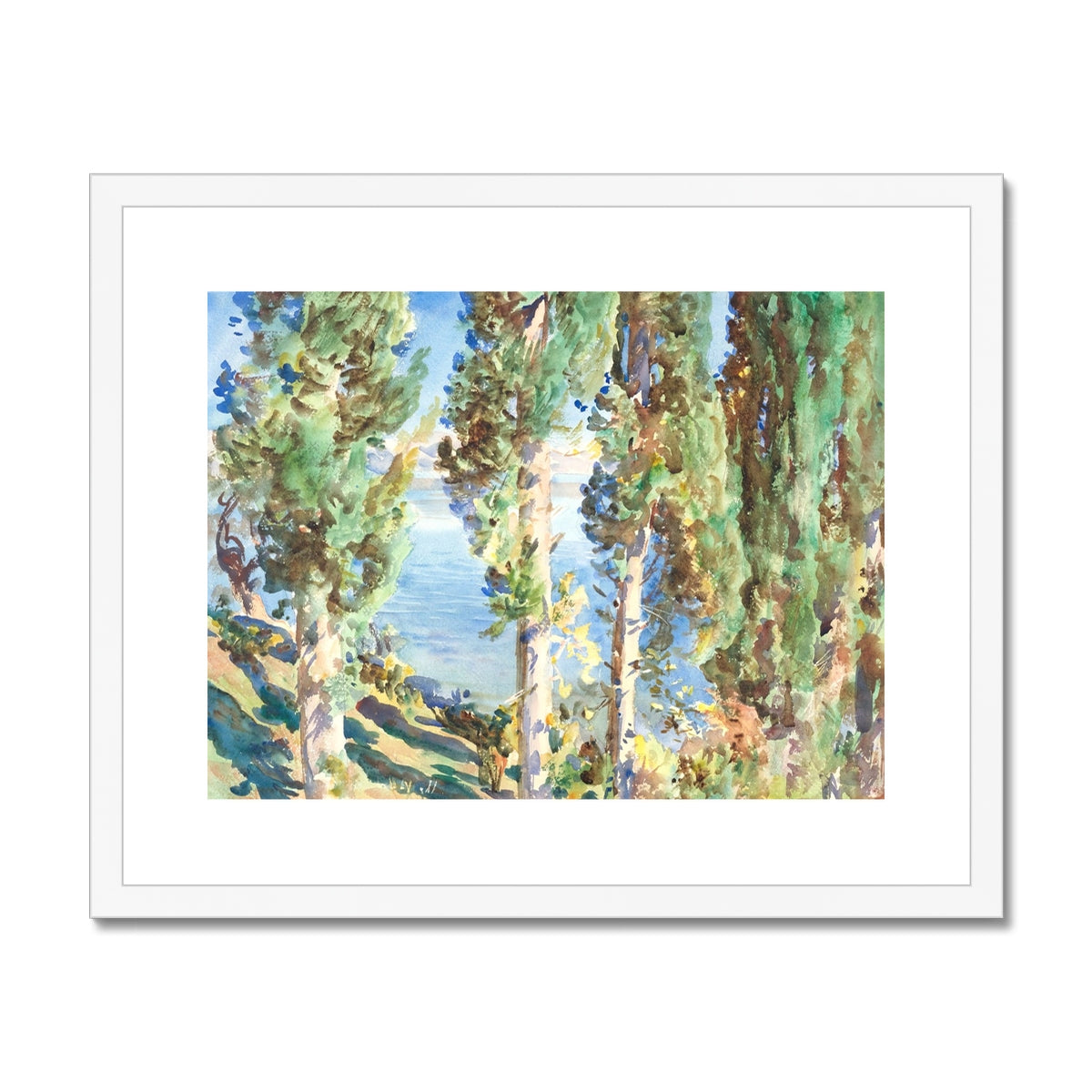 Corfu Cypresses by John Singer Sargent (1909). Greece Artwork Framed Open Edition Art Print. Greek Art Gallery Historic Art Print