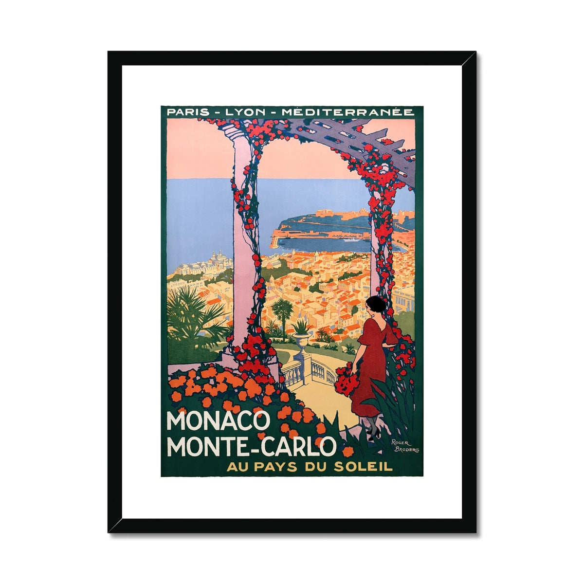 Vintage Travel Poster Print of Monte-Carlo, Monaco by Roger Broders. Open Edition Fine Art Print. Historic Art Framed and Mounted Print