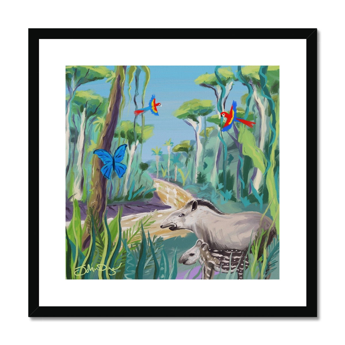 John Dyer Amazon Rainforest Tapir Framed Open Edition Jungle Fine Art Print. Animal Art Prints