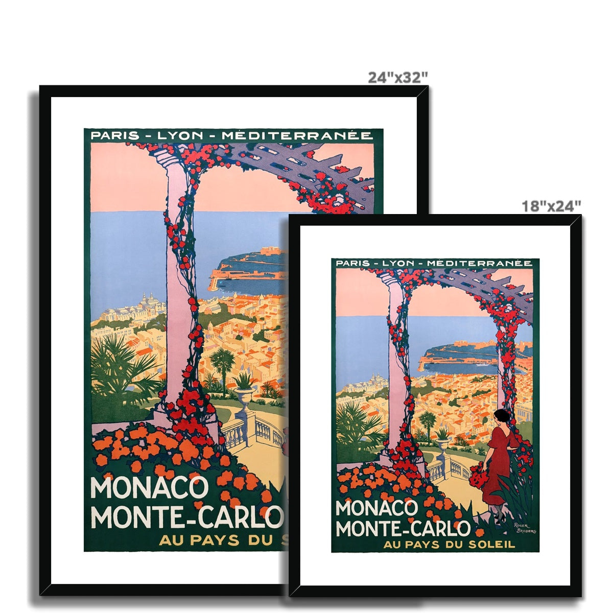 Vintage Travel Poster Print of Monte-Carlo, Monaco by Roger Broders. Open Edition Fine Art Print. Historic Art Framed and Mounted Print