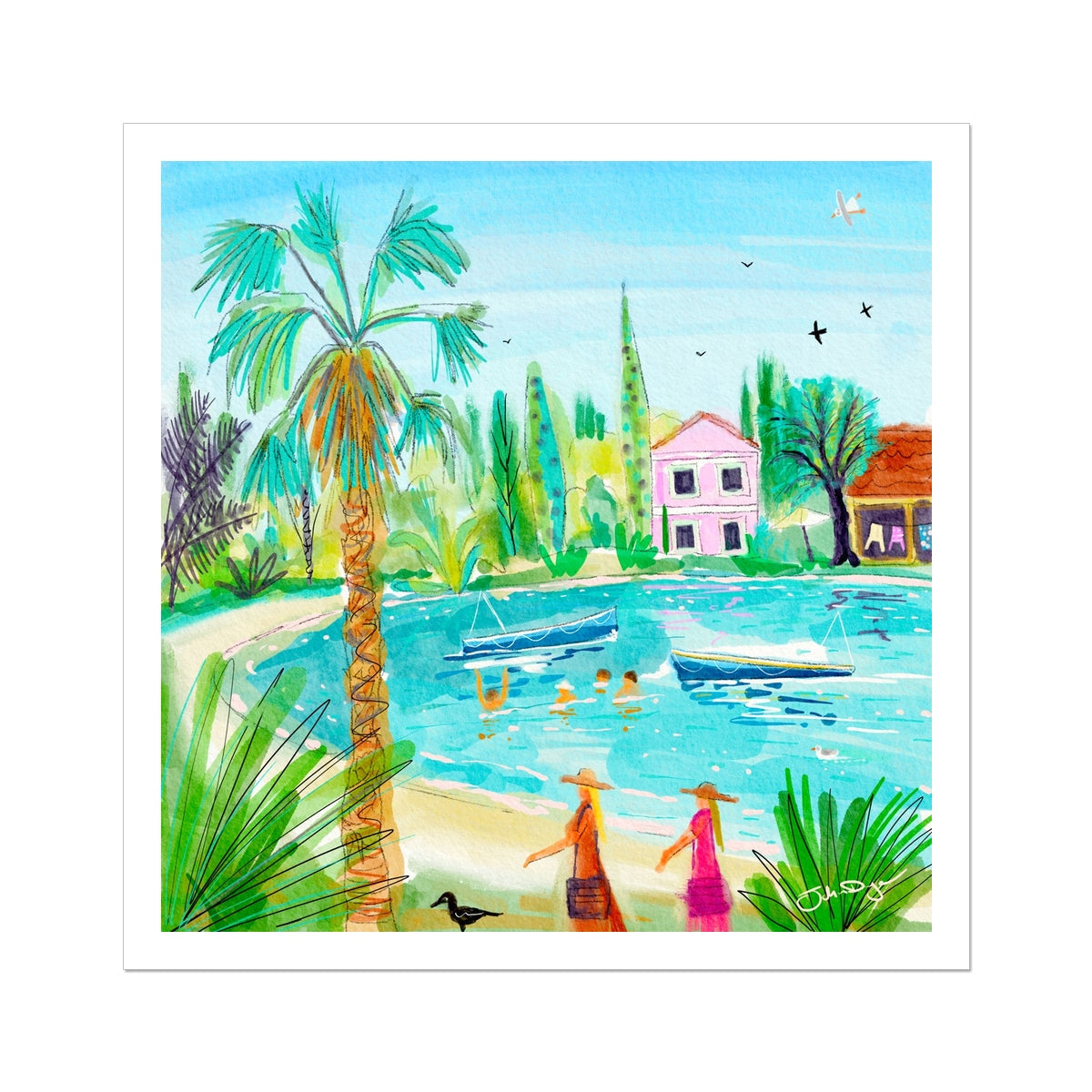 John Dyer Greece Artwork. Open Edition Greek Art Print of Corfu. 'Tranquil Waters of Govino Bay, Corfu, Greece'. Greek Art Gallery