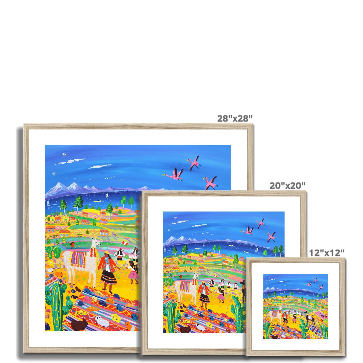 John Dyer Framed Open Edition Peruvian Art Print. 'Music and Llamas at the Potato Harvest, Taquile Island, Peru'