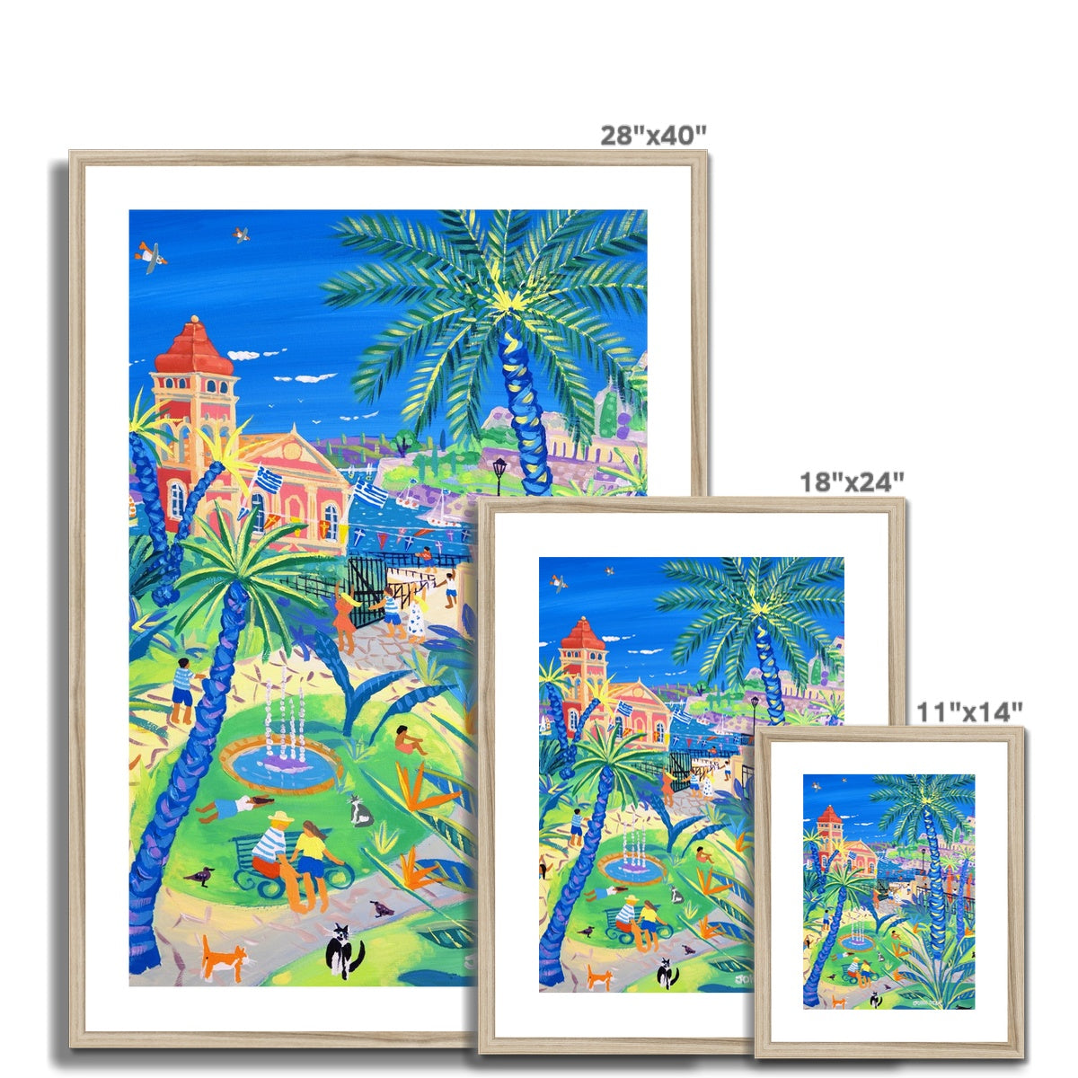 John Dyer Greece Artwork. Framed Open Edition Art Print. &#39;Cats, Families, and Fun in the Garden of the People, Corfu Town Greece&#39;. Greek Art Gallery