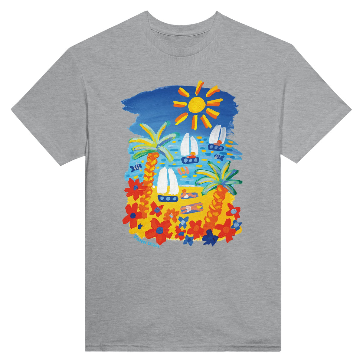 Grey John Dyer Unisex Seaside &#39;Beach Vibes&#39; Art Cornwall T-Shirt. Cornwall Art Gallery