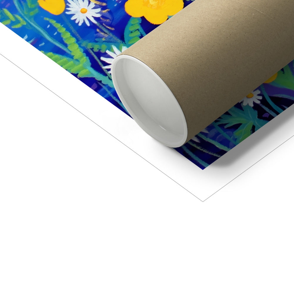 John Dyer Fine Art Beach Print 'Buttercups and Bathers, Helford Passage, Cornwall'. Open Edition Cornish Art Print