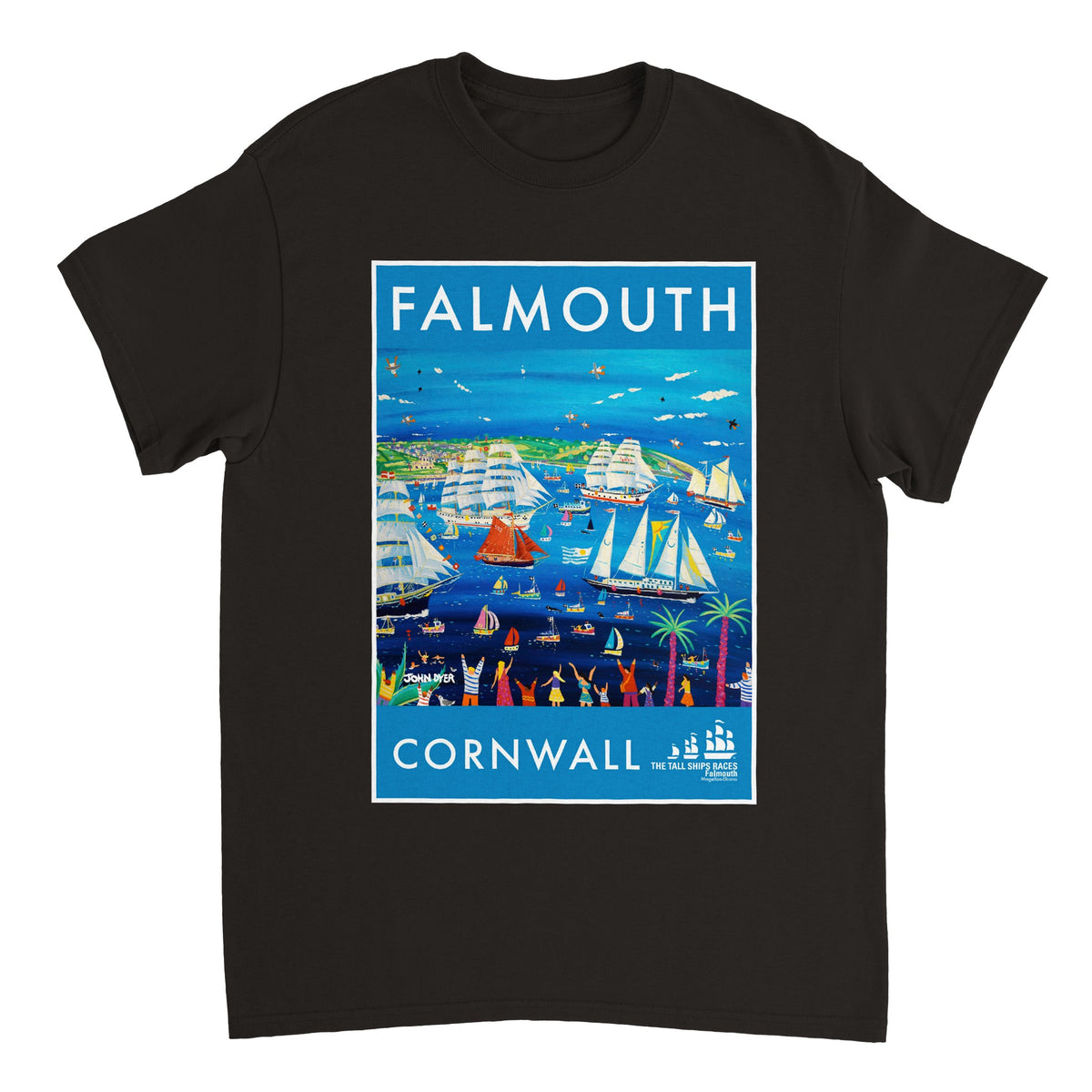 John Dyer Unisex Falmouth Tall Ships Art T-Shirt. &#39;Tall Ships and Small Ships 2023&#39;. Cornwall Art Gallery