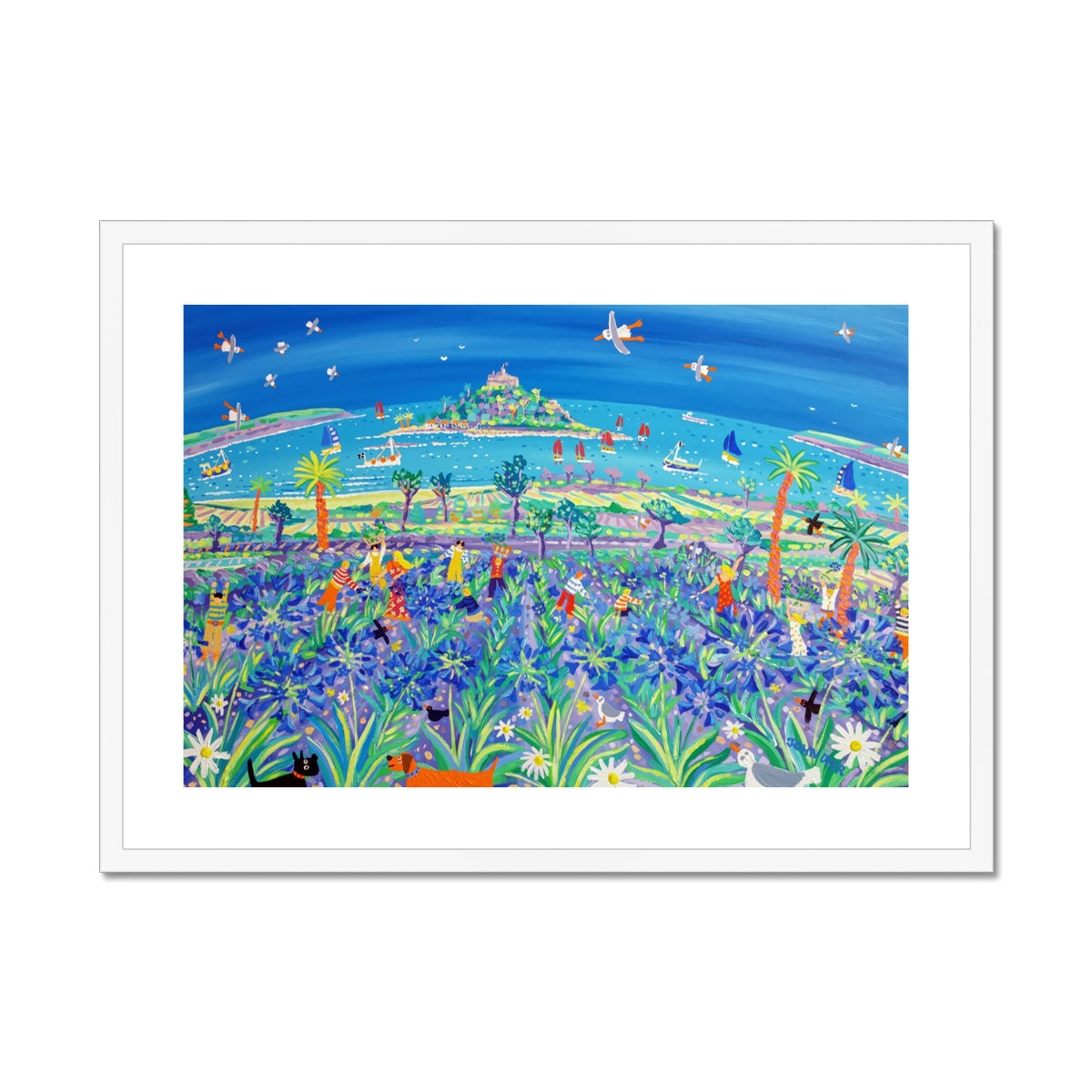John Dyer Framed Open Edition Cornish Fine Art Print. 'Picking the Agapanthus, Mount's Bay'.