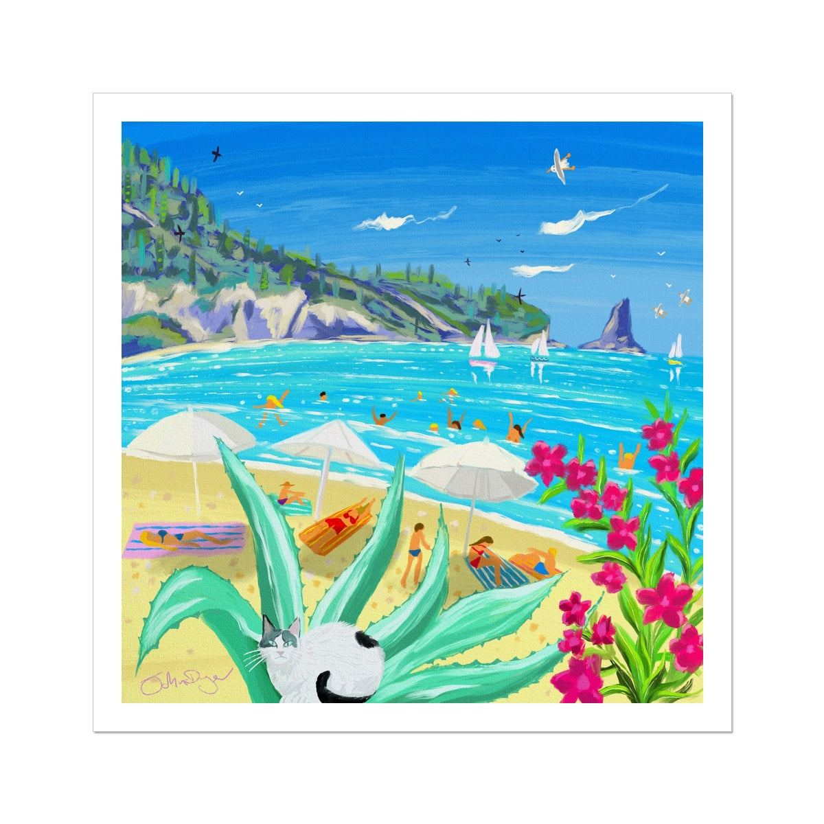 John Dyer Greece Artwork. Open Edition Greek Art Print of Corfu. &#39;Beachside Bliss in Corfu, Greece&#39;. Greek Art Gallery