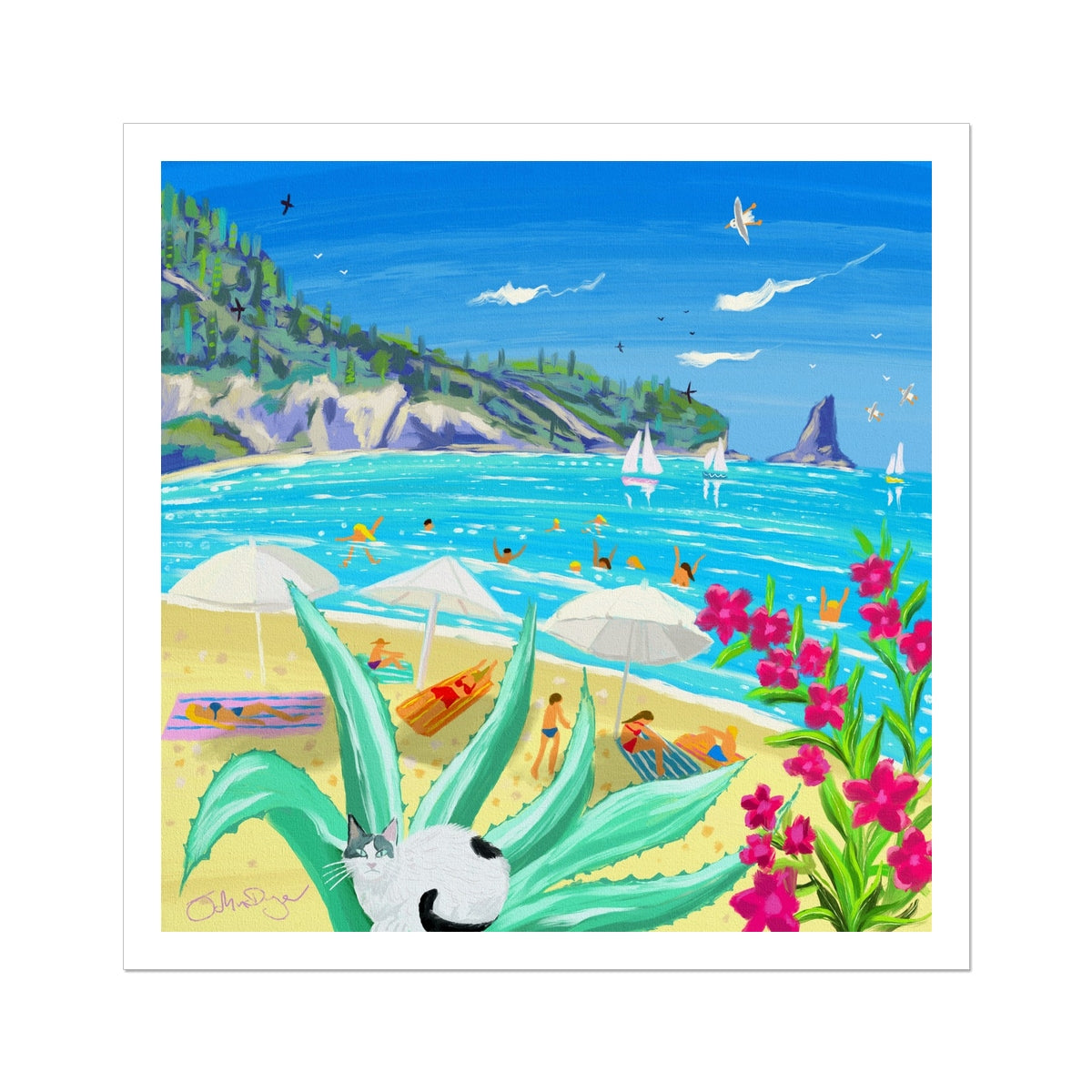 John Dyer Greece Artwork. Open Edition Greek Art Print of Corfu. 'Beachside Bliss in Corfu, Greece'. Greek Art Gallery