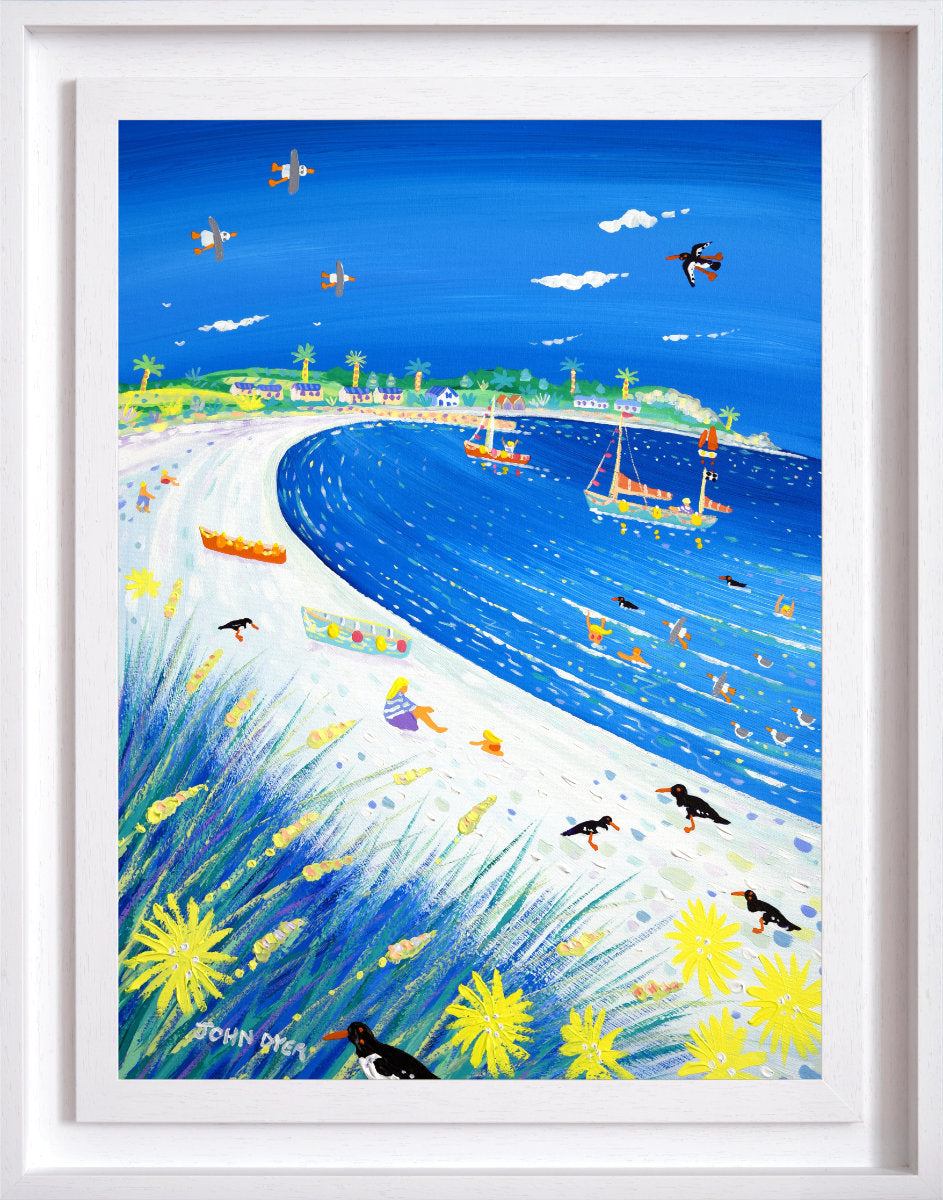 'A Day at the Beach, Old Grimsby, Tresco', 24x18 inches acrylic on canvas. Coastal Painting of Cornwall by Cornish Artist John Dyer