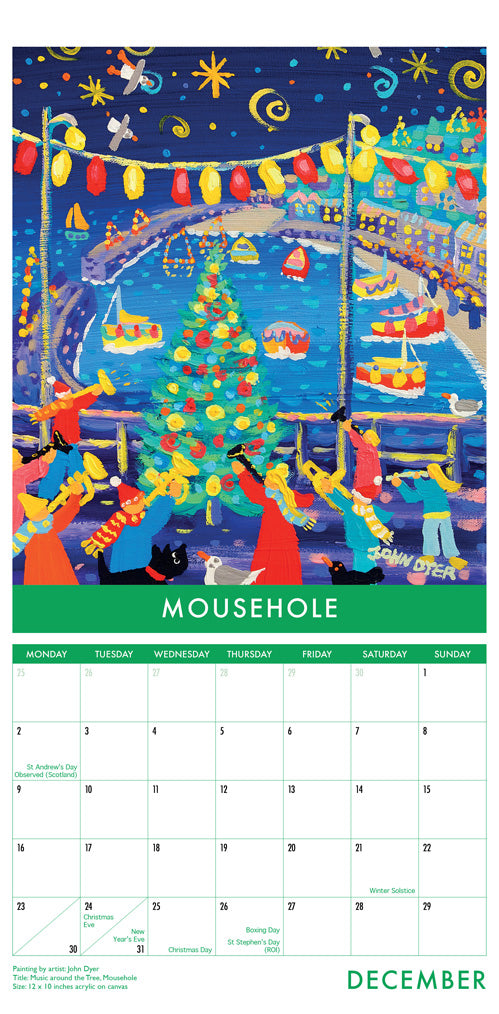 2024 Cornwall Art Calendar by Artists John Dyer &amp; Joanne Short. UK Dates and Holidays.