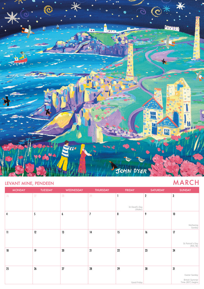 2024 Cornwall Art Calendar by Cornish Artist John Dyer. UK Dates &amp; Holidays.