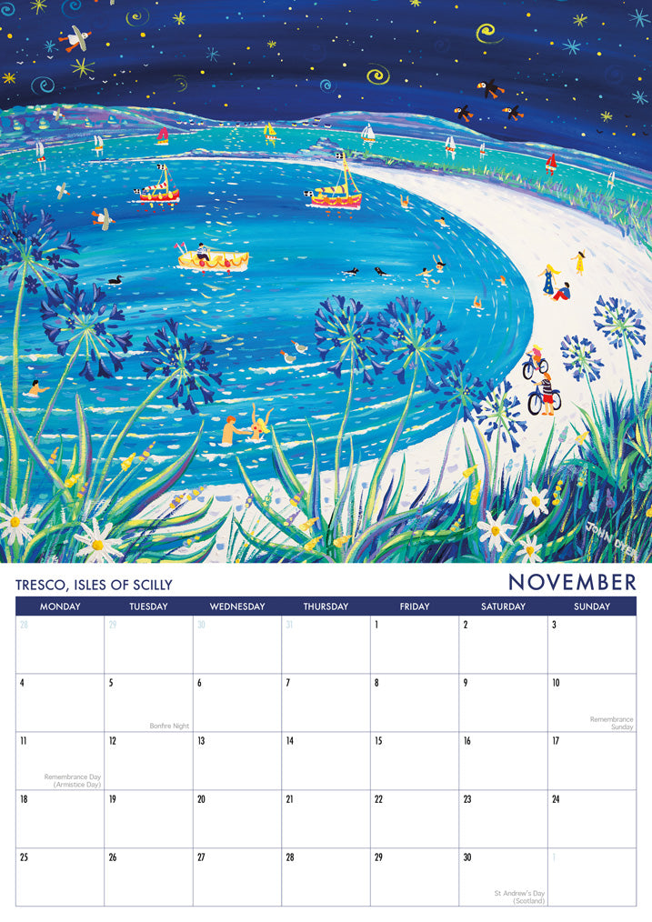 2024 Cornwall Art Wall Calendar by Cornish Artist John Dyer. UK Dates &amp; Holidays.