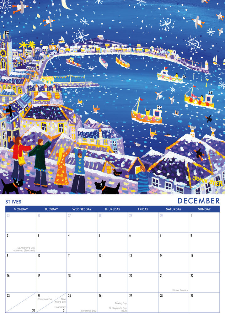 2024 Cornwall Art Wall Calendar by Cornish Artist John Dyer. UK Dates &amp; Holidays.