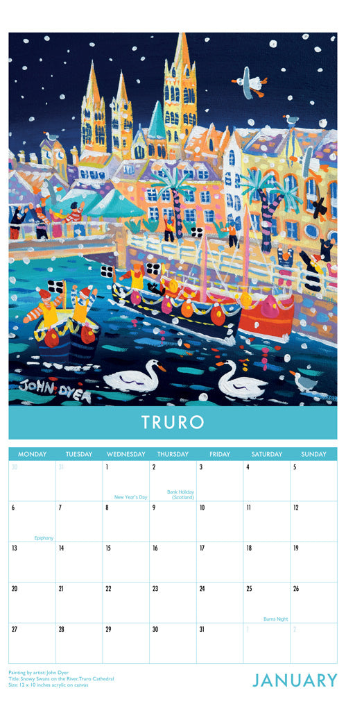 Calendar 2025. Cornwall Art Calendar by Cornish Artist John Dyer. UK Dates &amp; Holidays.Cornwall Art Calendar by Artists John Dyer &amp; Joanne Short. UK Dates and Holidays