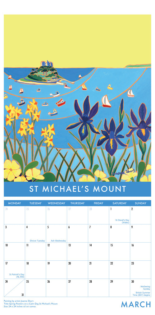 Calendar 2025. Cornwall Art Calendar by Cornish Artist John Dyer. UK Dates &amp; Holidays.Cornwall Art Calendar by Artists John Dyer &amp; Joanne Short. UK Dates and Holidays