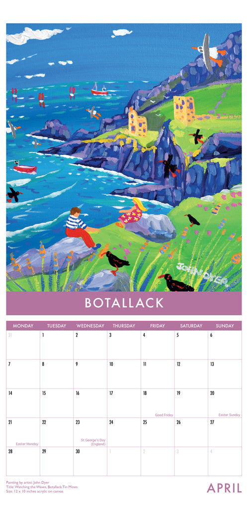 Calendar 2025. Cornwall Art Calendar by Cornish Artist John Dyer. UK Dates &amp; Holidays.Cornwall Art Calendar by Artists John Dyer &amp; Joanne Short. UK Dates and Holidays