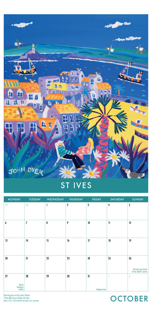 Calendar 2025. Cornwall Art Calendar by Cornish Artist John Dyer. UK Dates &amp; Holidays.Cornwall Art Calendar by Artists John Dyer &amp; Joanne Short. UK Dates and Holidays