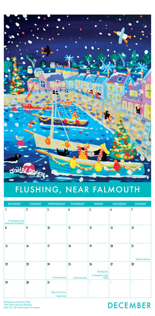 Calendar 2025. Cornwall Art Calendar by Cornish Artist John Dyer. UK Dates &amp; Holidays.Cornwall Art Calendar by Artists John Dyer &amp; Joanne Short. UK Dates and Holidays