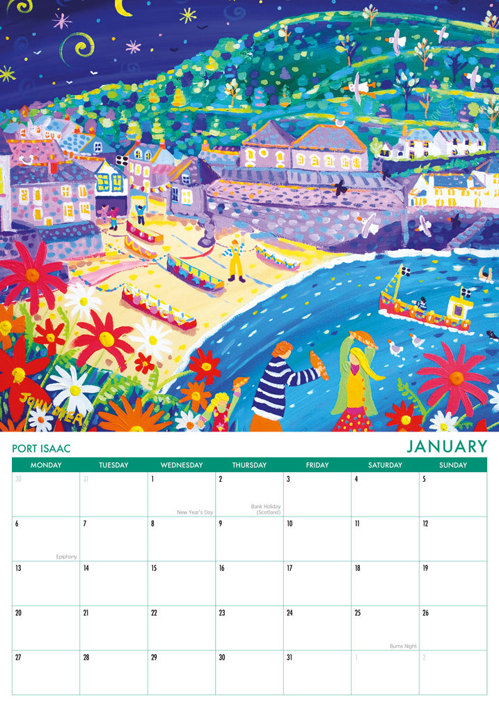 Calendar 2025. Cornwall Art Calendar by Cornish Artist John Dyer. UK Dates &amp; Holidays