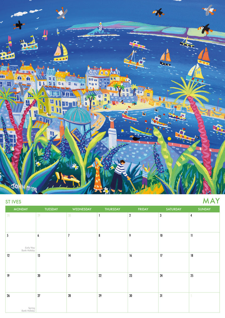 Calendar 2025. Cornwall Art Calendar by Cornish Artist John Dyer. UK Dates &amp; Holidays