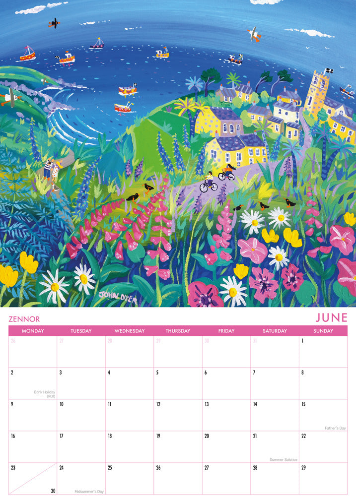 Calendar 2025. Cornwall Art Calendar by Cornish Artist John Dyer. UK Dates &amp; Holidays