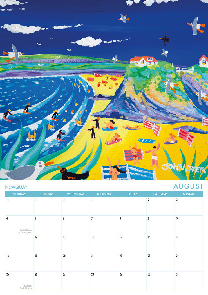 Calendar 2025. Cornwall Art Calendar by Cornish Artist John Dyer. UK Dates &amp; Holidays