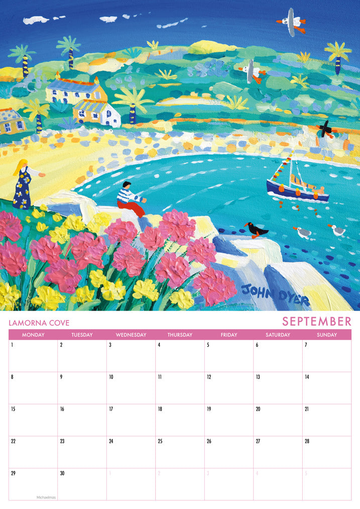 Calendar 2025. Cornwall Art Calendar by Cornish Artist John Dyer. UK Dates &amp; Holidays