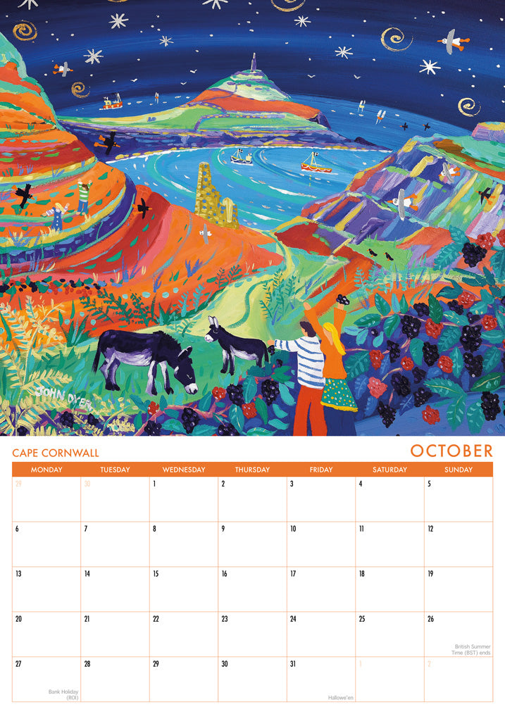 Calendar 2025. Cornwall Art Calendar by Cornish Artist John Dyer. UK Dates &amp; Holidays