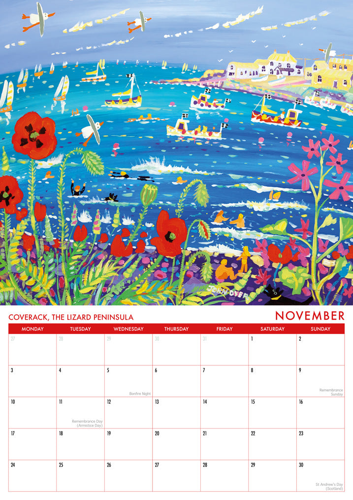 Calendar 2025. Cornwall Art Calendar by Cornish Artist John Dyer. UK Dates &amp; Holidays