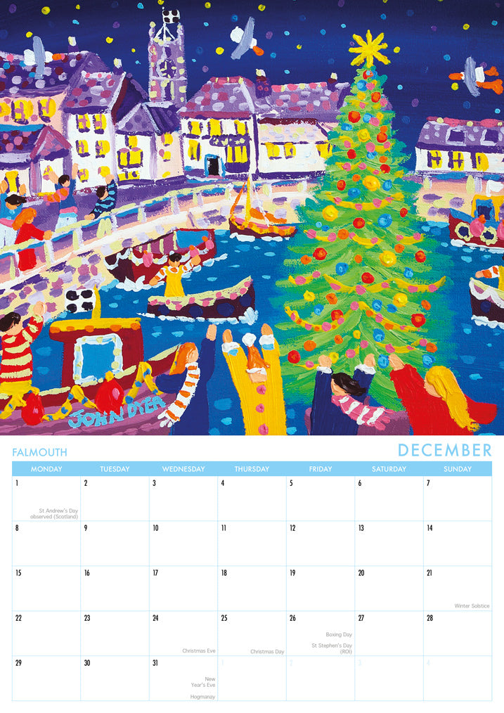 Calendar 2025. Cornwall Art Calendar by Cornish Artist John Dyer. UK Dates &amp; Holidays