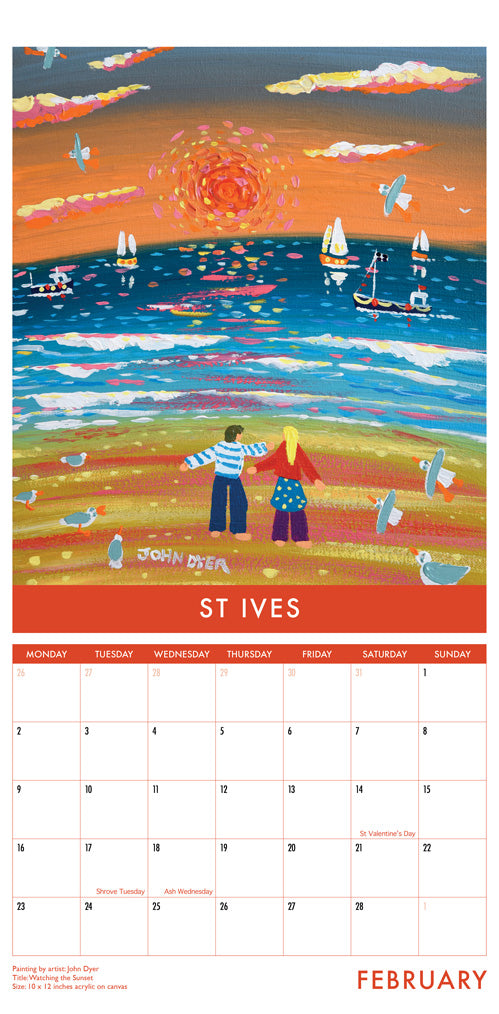 Calendar 2026. Cornwall Art Calendar by Cornish Artists John Dyer and Joanne Short. UK Dates & Holidays