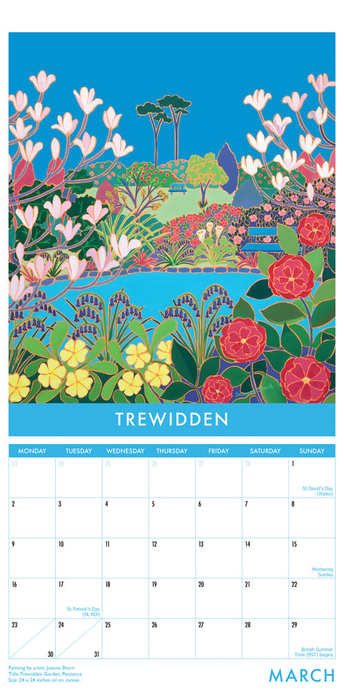 Calendar 2026. Cornwall Art Calendar by Cornish Artists John Dyer and Joanne Short. UK Dates & Holidays