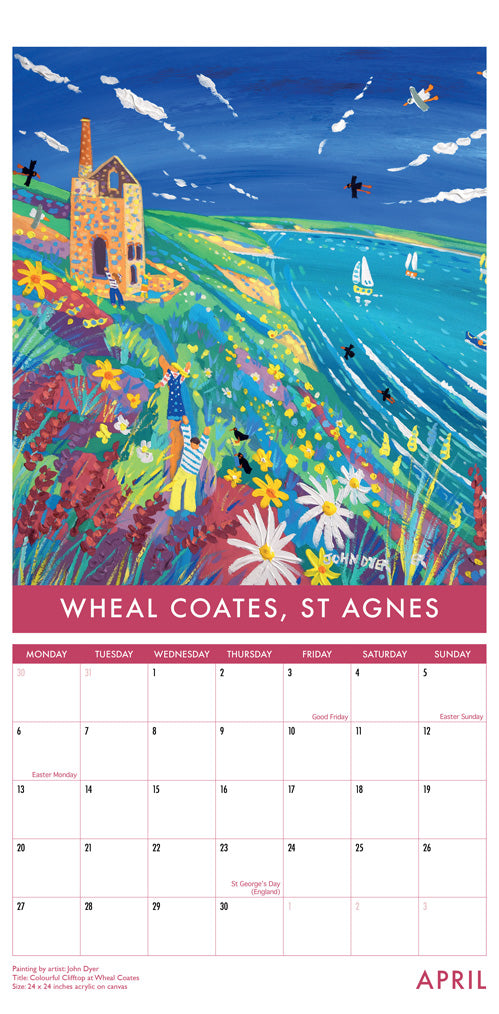 Calendar 2026. Cornwall Art Calendar by Cornish Artists John Dyer and Joanne Short. UK Dates & Holidays