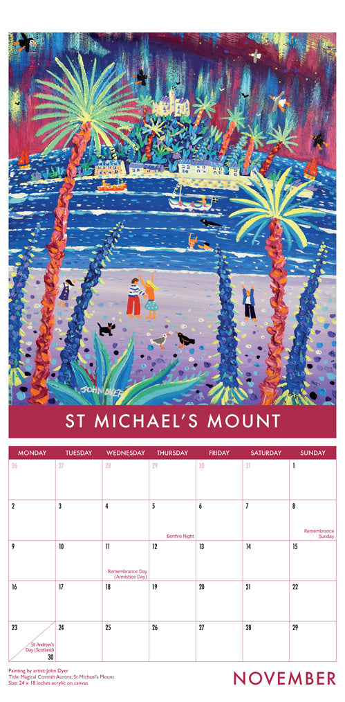 Calendar 2026. Cornwall Art Calendar by Cornish Artists John Dyer and Joanne Short. UK Dates & Holidays