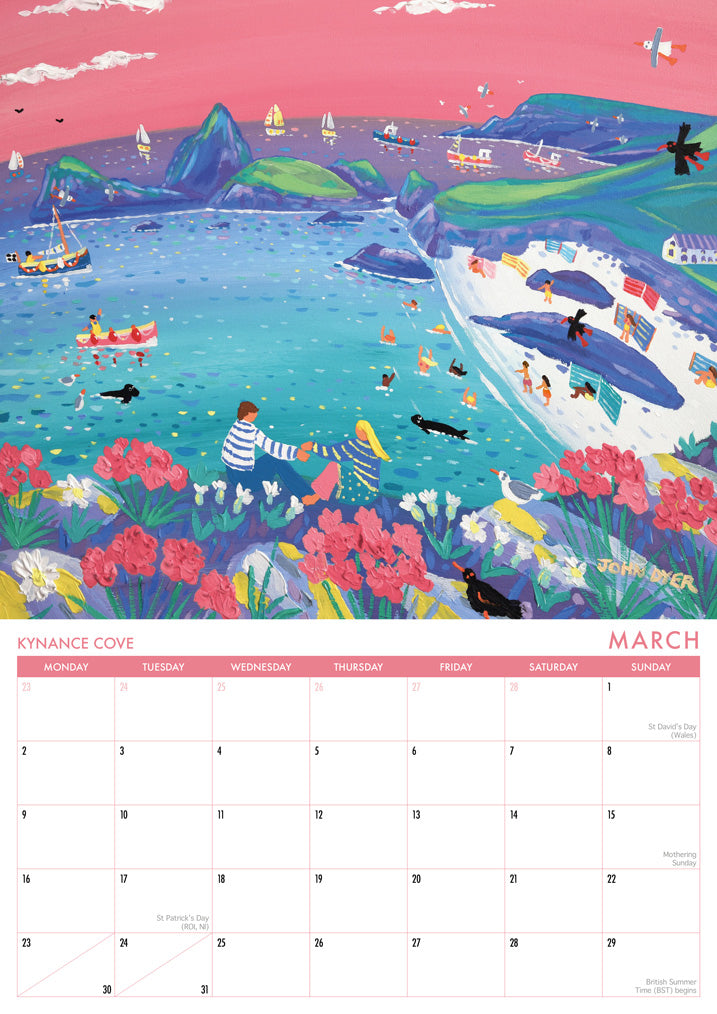 Calendar 2026. Cornwall Art Calendar by Cornish Artist John Dyer. UK Dates & Holidays