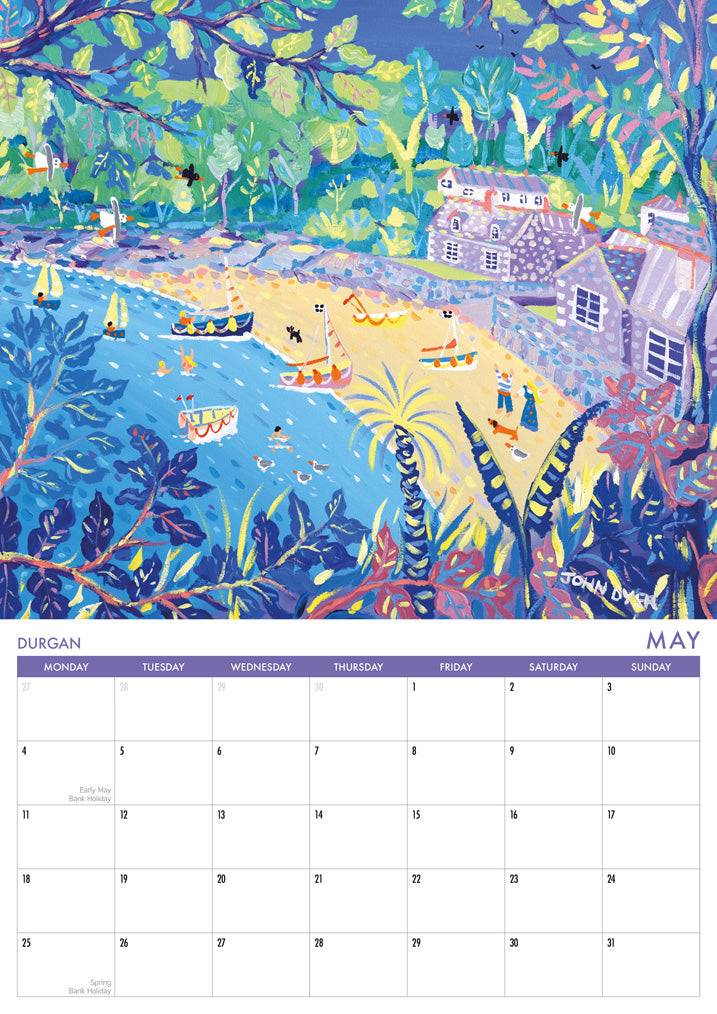 Calendar 2026. Cornwall Art Calendar by Cornish Artist John Dyer. UK Dates & Holidays