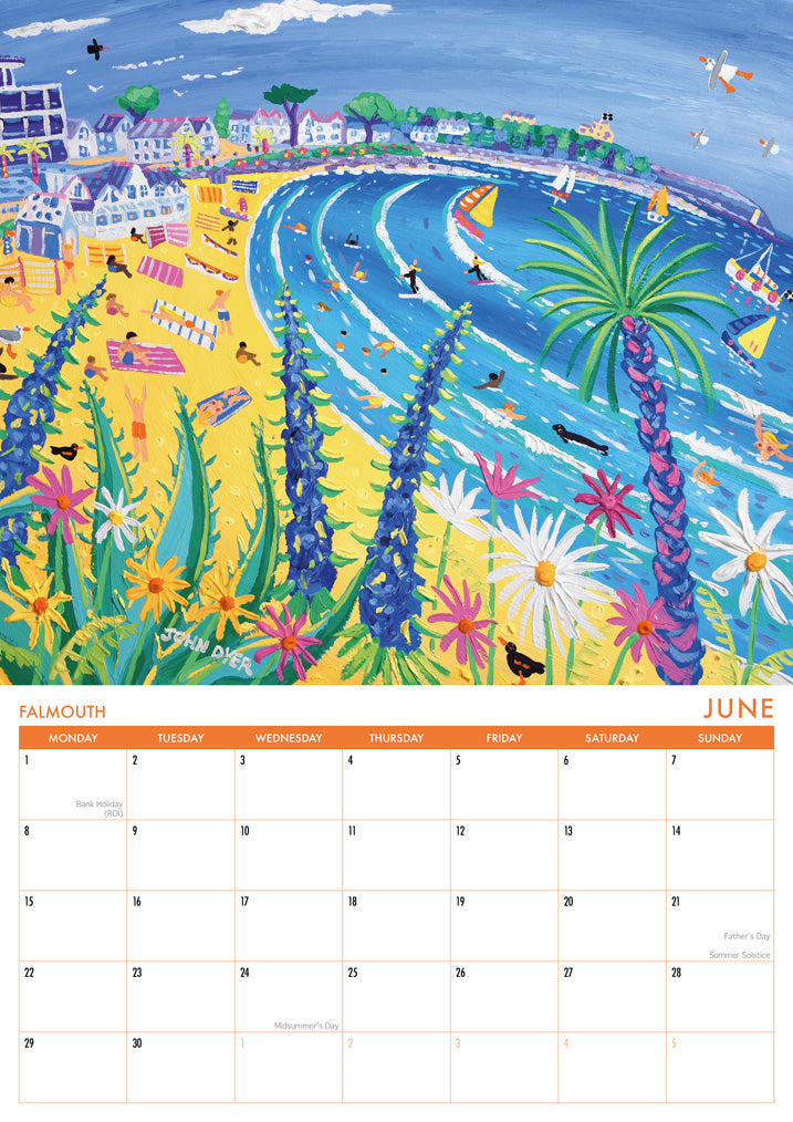 Calendar 2026. Cornwall Art Calendar by Cornish Artist John Dyer. UK Dates & Holidays